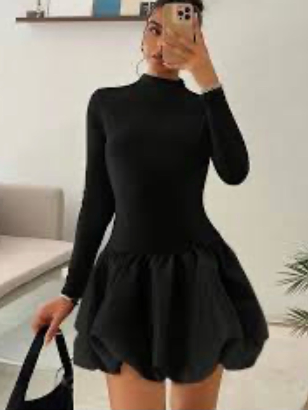 Zara Black Long-Sleeve Turtleneck Mini Dress